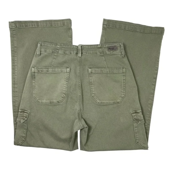 PAIGE Cargo Jeans Wide Leg‎ Crop Sz 27 Ivy Green High Rise Stretch Anthropologie - Picture 4 of 12